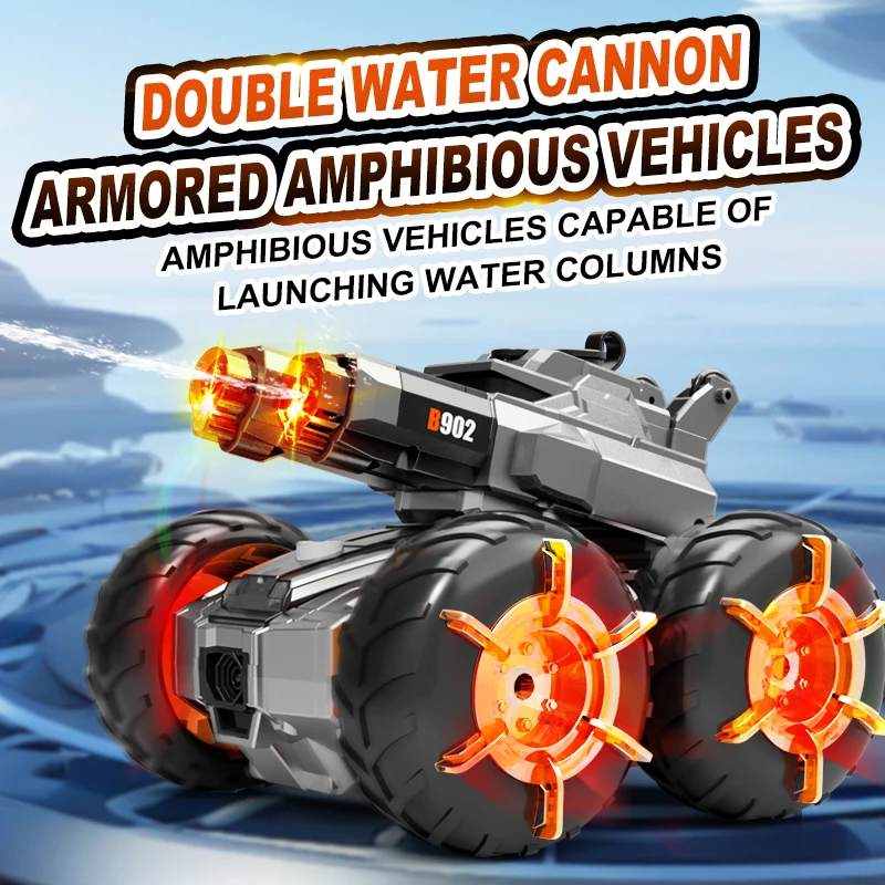 Rc Hobby Toucan - 2,4G Dual-Control Amphibien-RC-Panzer-Spielzeug mit Wasserpistole, LED-Licht,